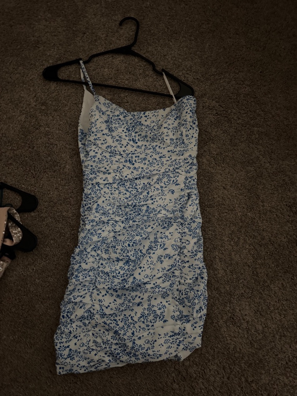 White & Blue Floral Spaghetti-Strap Dress